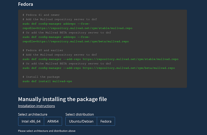 Mullvad-fedora install instructions