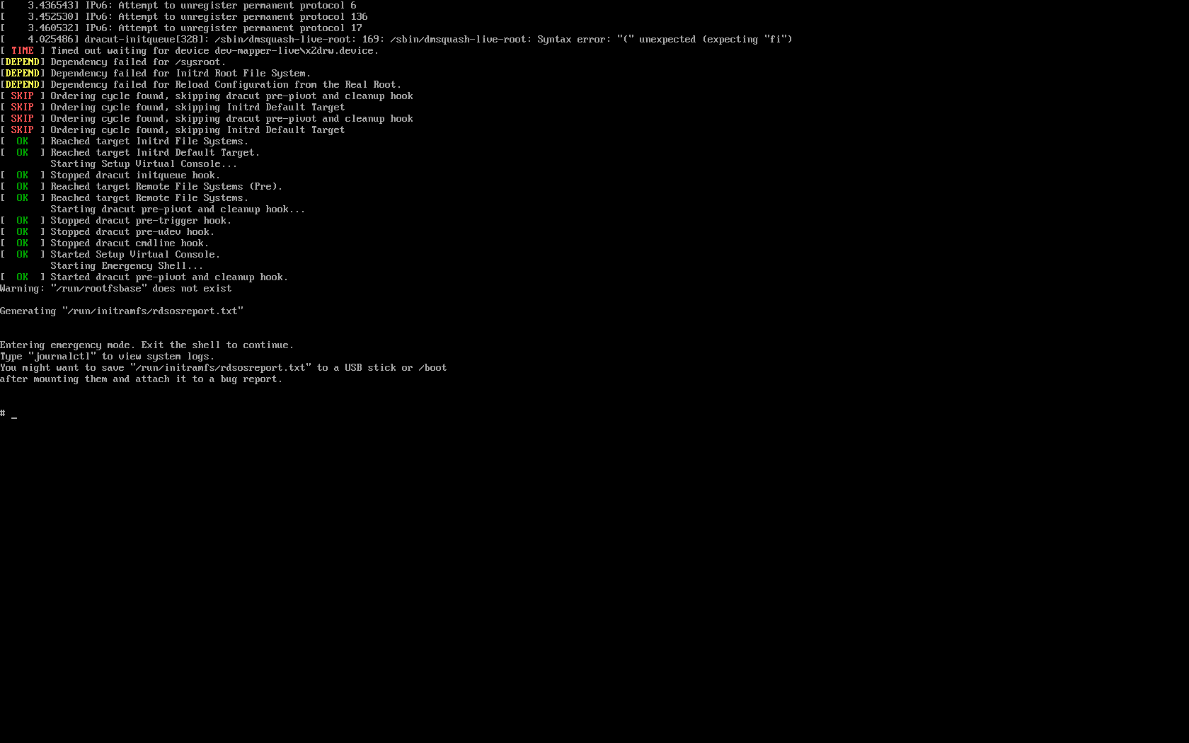 Cannot boot live initrd due to dmsquash-live-root.sh dash syntax error ...